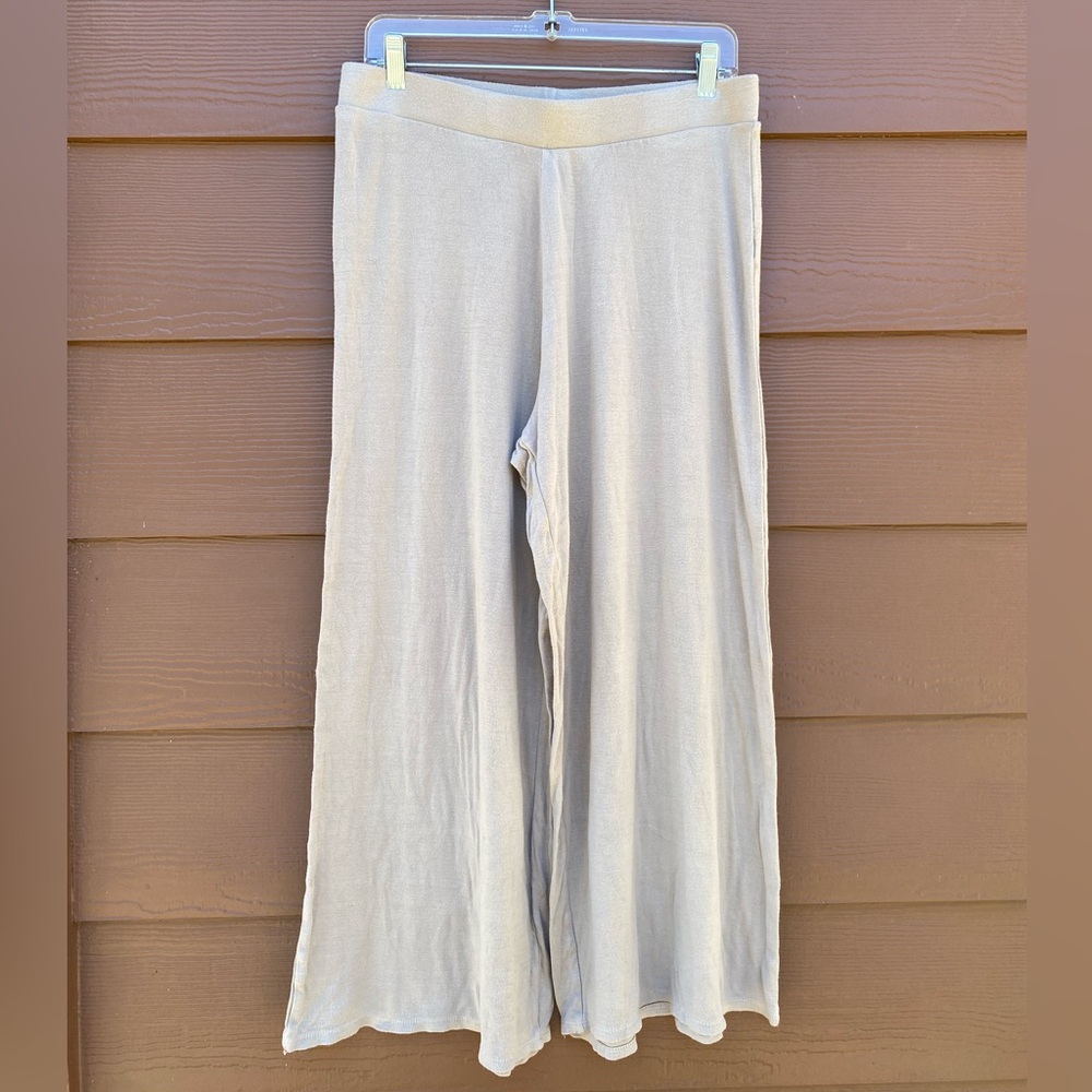 Zara Wide Leg Flowy Ankle Tan Cream Pants Size Large